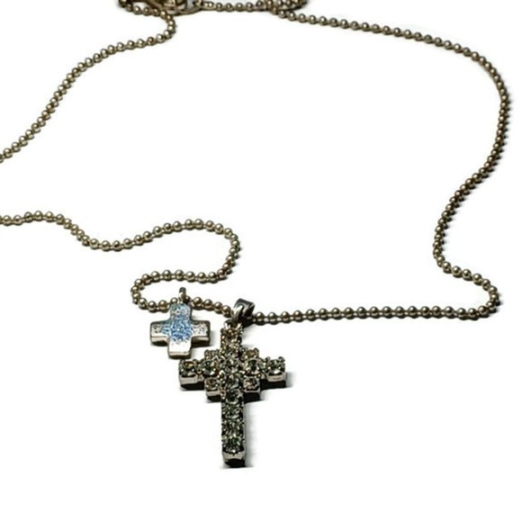 Vtg 90s Rhinestone Cross On Ball Chain